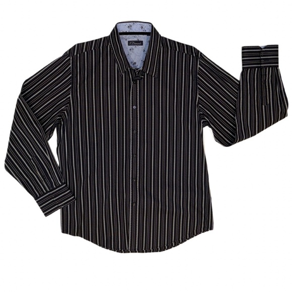 7 Diamonds Men’s Long Sleeve Button-Up Shirt Navy & Light Blue Stripe 100%Cotton - Picture 6 of 12
